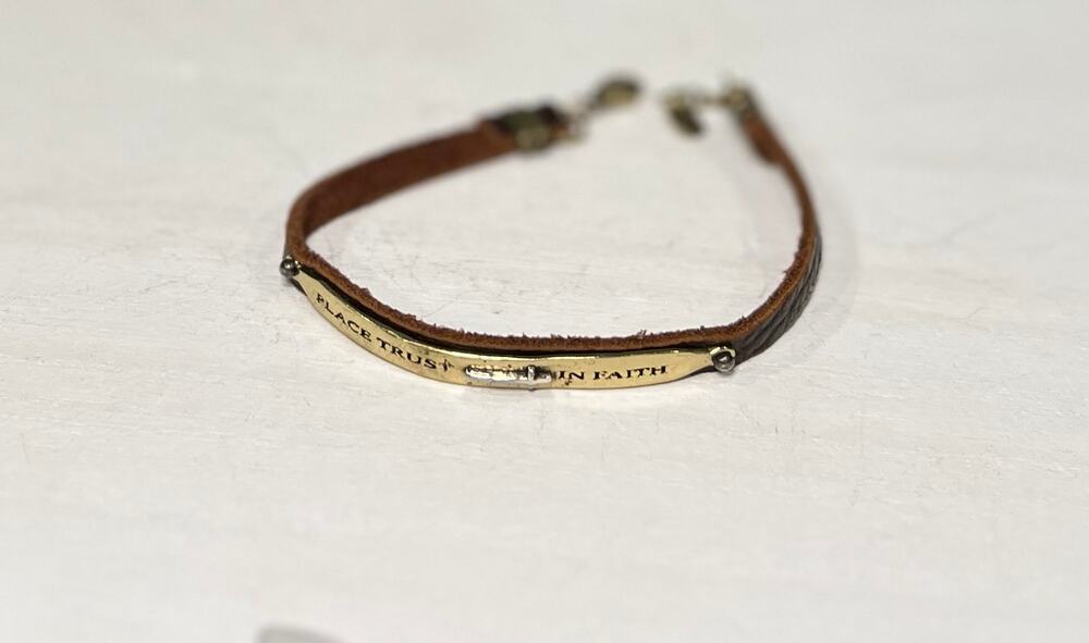 Pair of Waxing Poetic Engraved Message Axiom Leather Band Bracelets